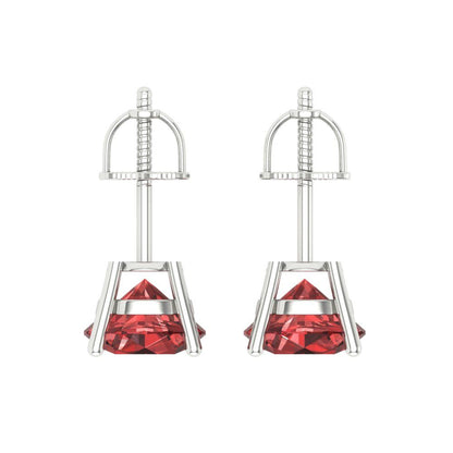 3 ctw Garnet Studs Earrings | 7.5mm Round Cut White Gold Screw back | January Birthstone