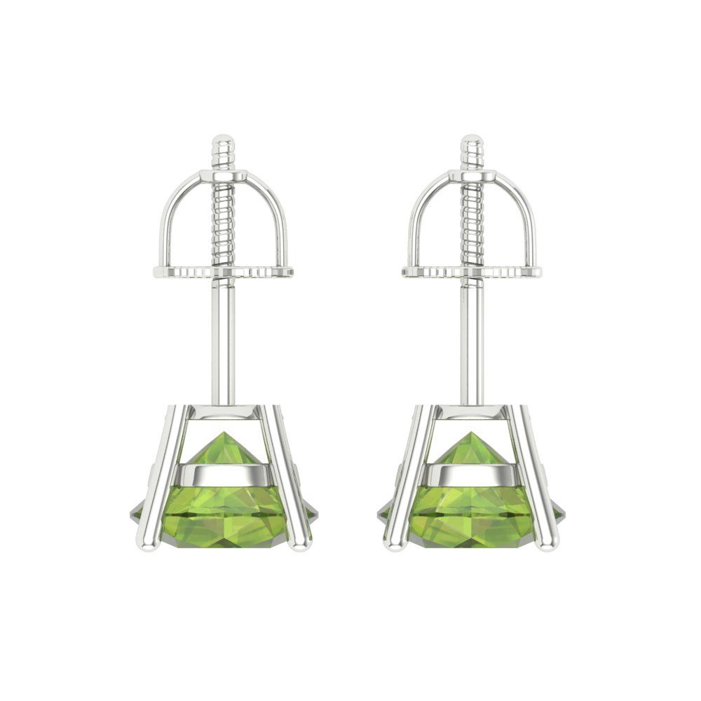 3 ctw Peridot Studs Earrings | 7.5mm Round Cut White Gold Screw back | August Birthstone