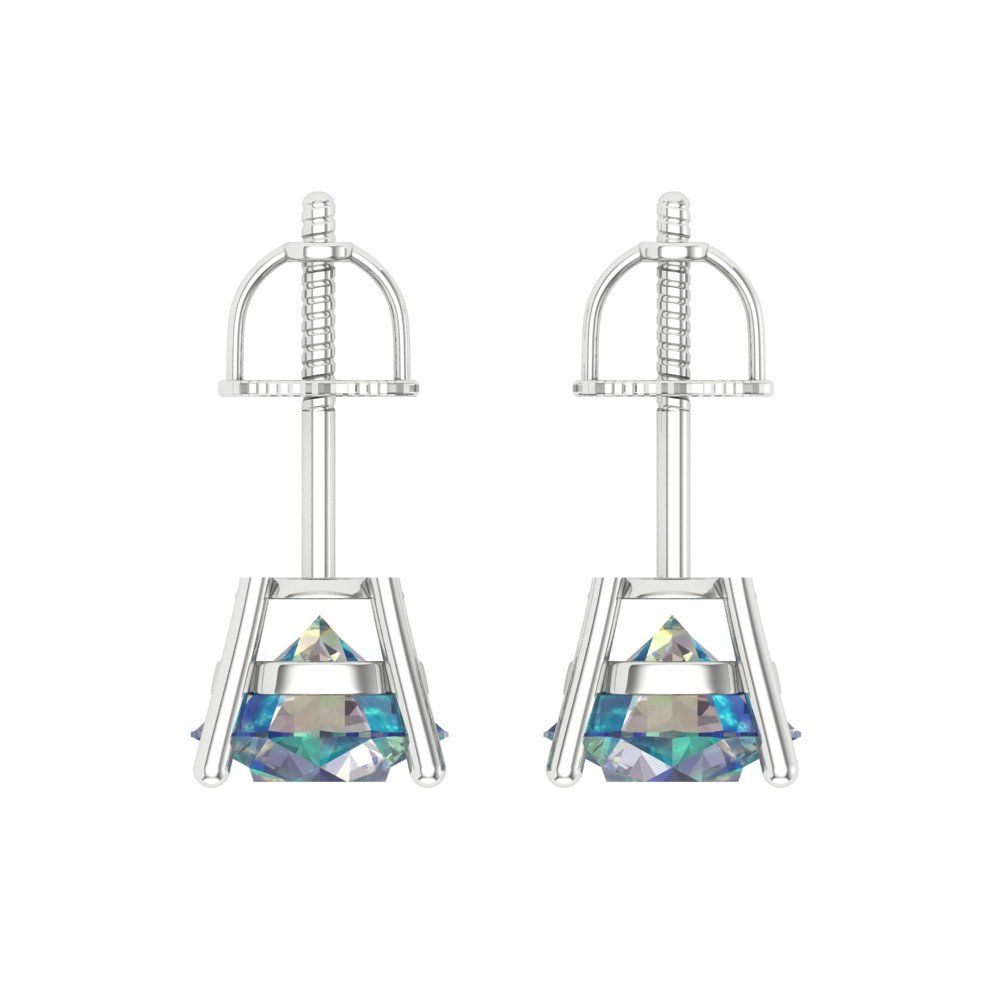 3 ctw Blue Moissanite Studs Earrings | 7.5mm Round Cut White Gold Screw back | April Birthstone