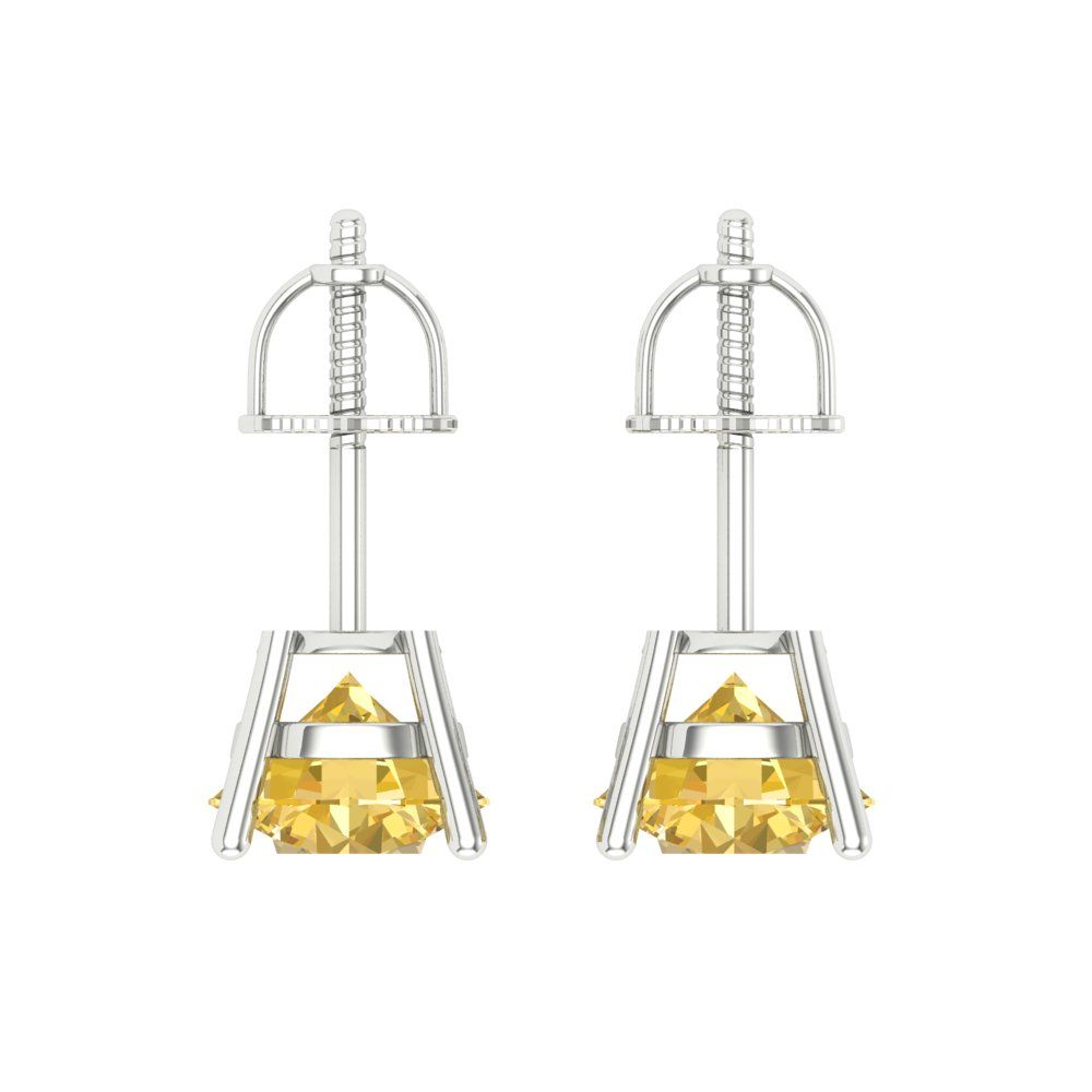 3 ctw Citrine Studs Earrings | 7.5mm Round Cut White Gold Screw back | November Birthstone