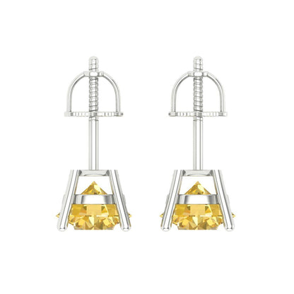 3 ctw Citrine Studs Earrings | 7.5mm Round Cut White Gold Screw back | November Birthstone