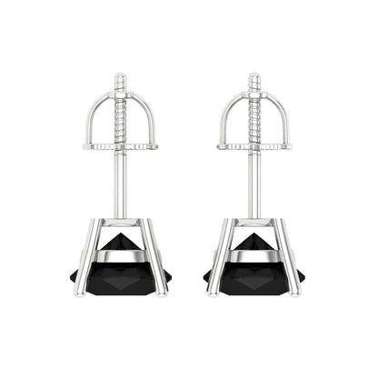 3 ctw Onyx Studs Earrings | 7.5mm Round Cut White Gold Screw back | July Birthstone