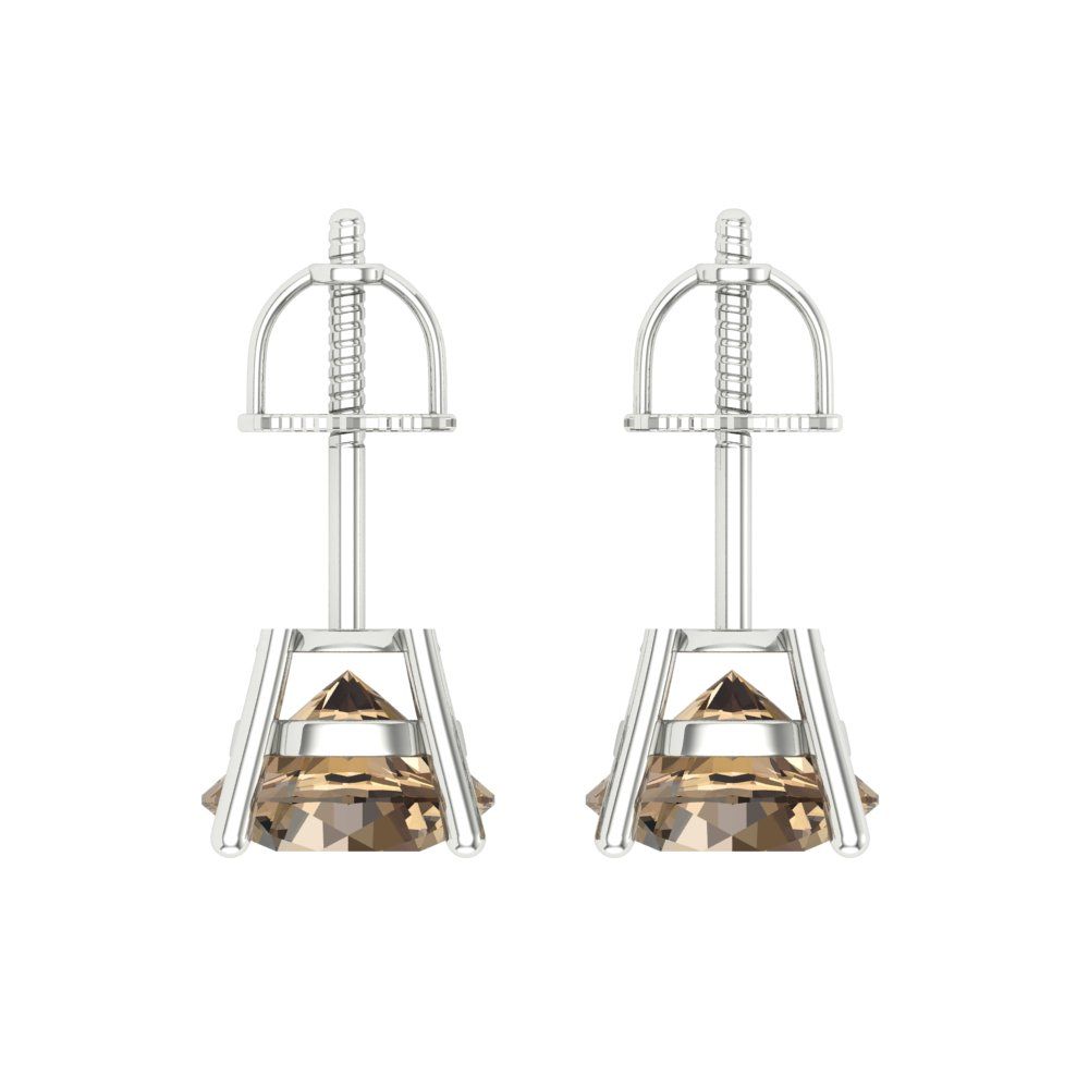 3 ctw Champagne Studs Earrings | 7.5mm Round Cut White Gold Screw back | April Birthstone