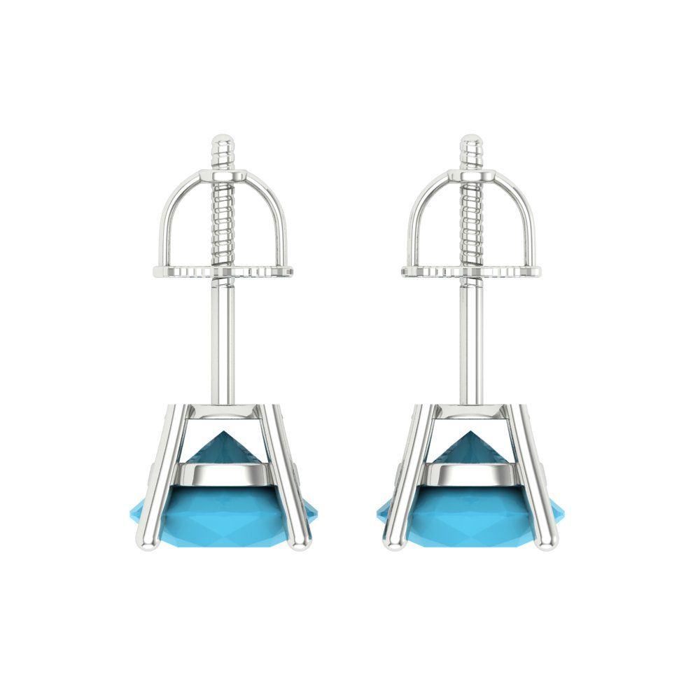 3 ctw Turquoise Studs Earrings | 7.5mm Round Cut White Gold Screw back | December Birthstone