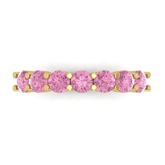 1.19 cttw Simulated Pink Diamond Round Cut Yellow Gold Eternity Wedding Band