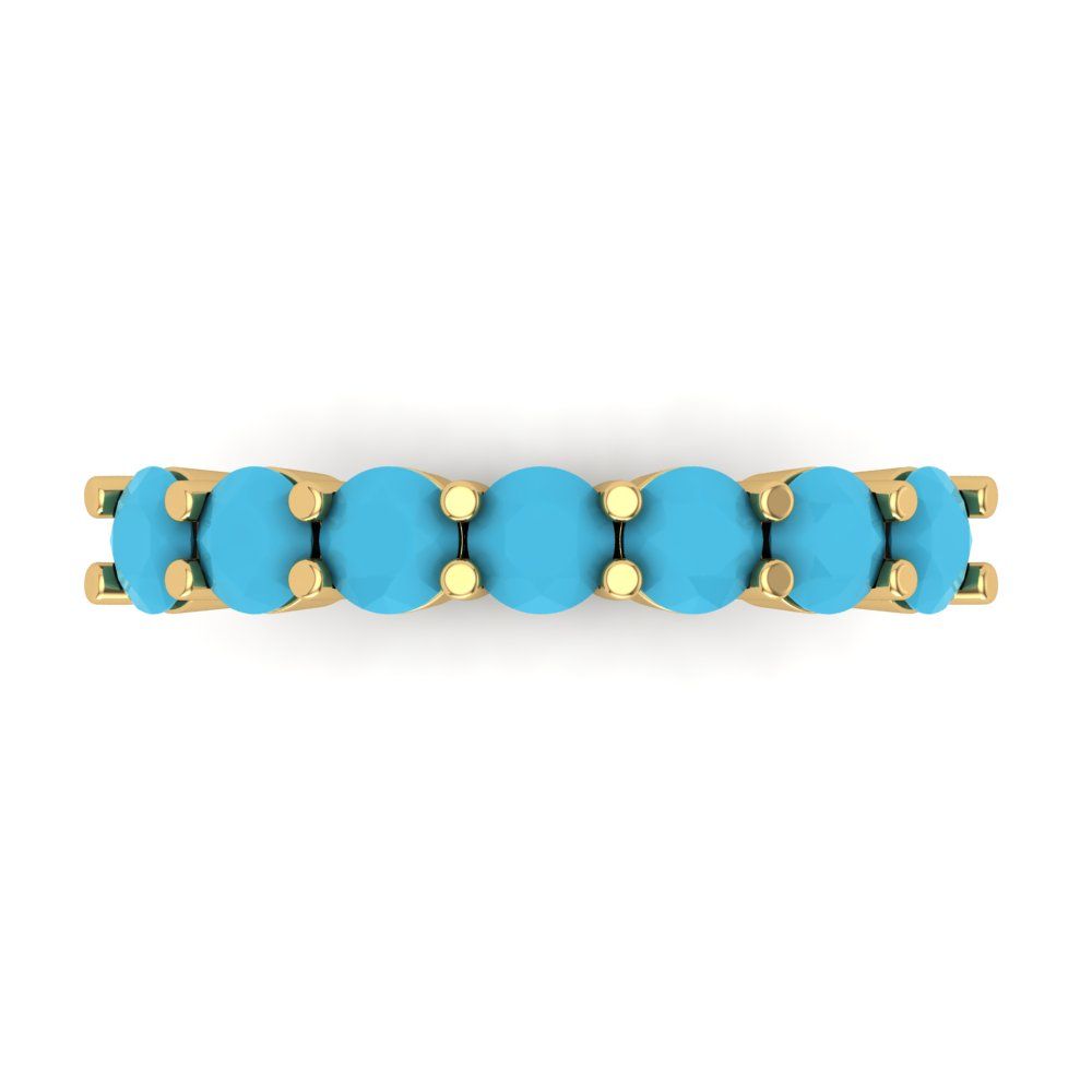 1.19 cttw Simulated Turquoise Round Cut Yellow Gold Eternity Wedding Band