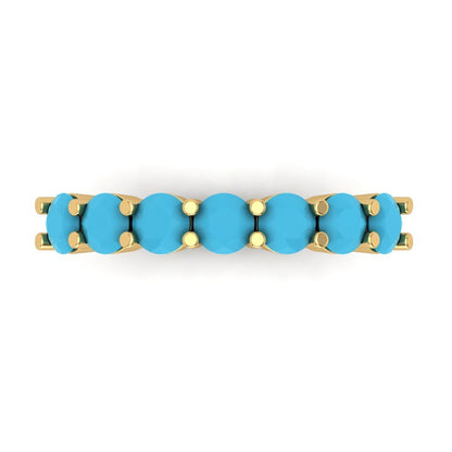 1.19 cttw Simulated Turquoise Round Cut Yellow Gold Eternity Wedding Band