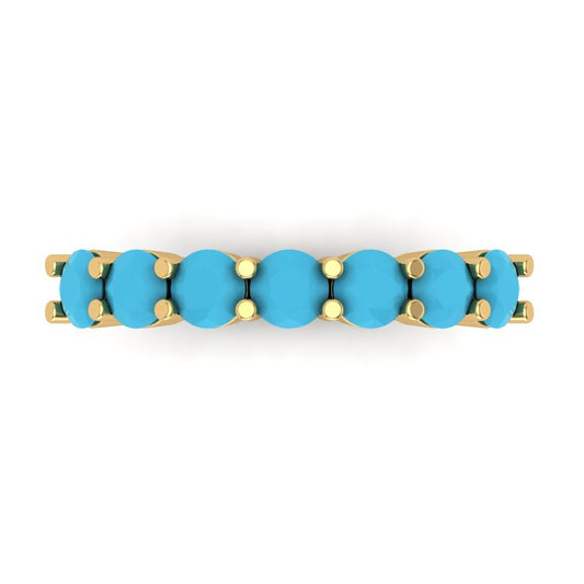 1.19 cttw Simulated Turquoise Round Cut Yellow Gold Eternity Wedding Band