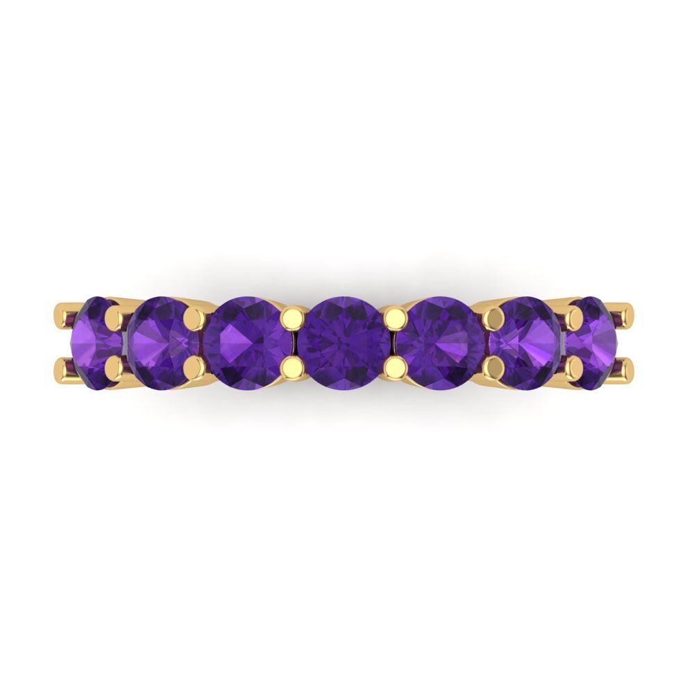 1.19 cttw Natural Amethyst Round Cut Yellow Gold Eternity Wedding Band