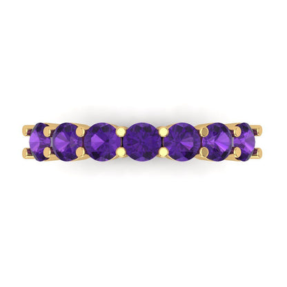 1.19 cttw Natural Amethyst Round Cut Yellow Gold Eternity Wedding Band