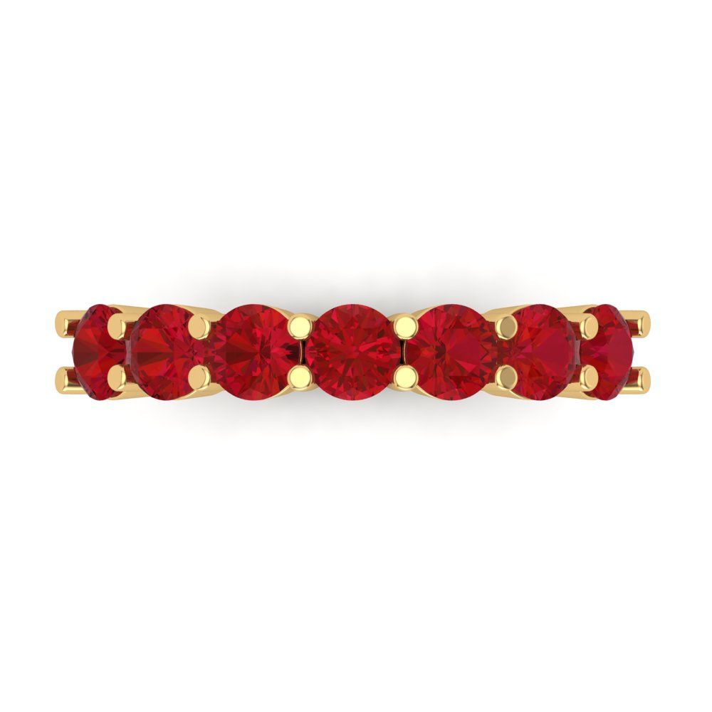 1.19 cttw Simulated Ruby Round Cut Yellow Gold Eternity Wedding Band