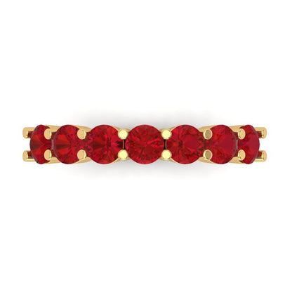 1.19 cttw Simulated Ruby Round Cut Yellow Gold Eternity Wedding Band