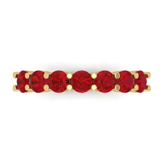 1.19 cttw Simulated Ruby Round Cut Yellow Gold Eternity Wedding Band