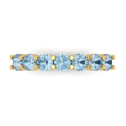 1.19 cttw Natural Sky Blue Topaz Round Cut Yellow Gold Eternity Wedding Band