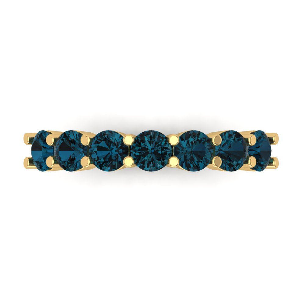1.19 cttw Natural London Blue Topaz Round Cut Yellow Gold Eternity Wedding Band
