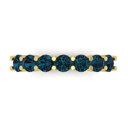 1.19 cttw Natural London Blue Topaz Round Cut Yellow Gold Eternity Wedding Band