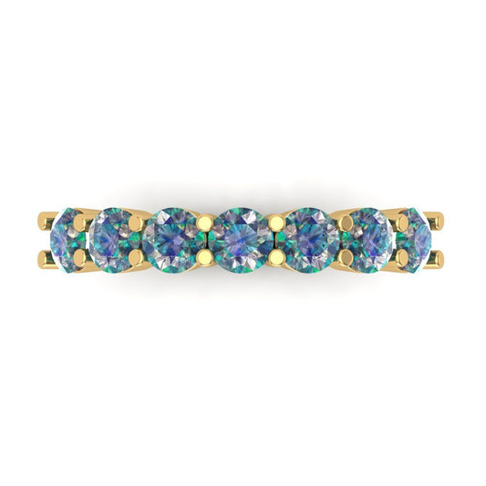 1.19 cttw Blue Moissanite Round Cut Yellow Gold Eternity Wedding Band