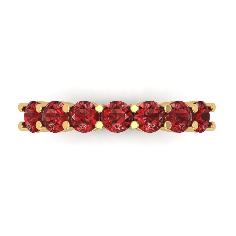 1.19 cttw Natural Garnet Round Cut Yellow Gold Eternity Wedding Band