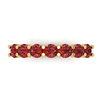 1.19 cttw Natural Garnet Round Cut Yellow Gold Eternity Wedding Band