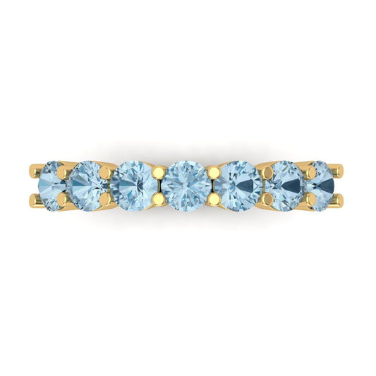 1.19 cttw Natural Aquamarine Round Cut Yellow Gold Eternity Wedding Band