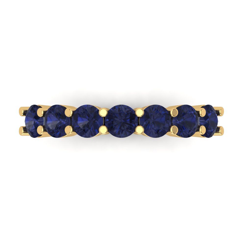 1.19 cttw Simulated Blue Sapphire Round Cut Yellow Gold Eternity Wedding Band