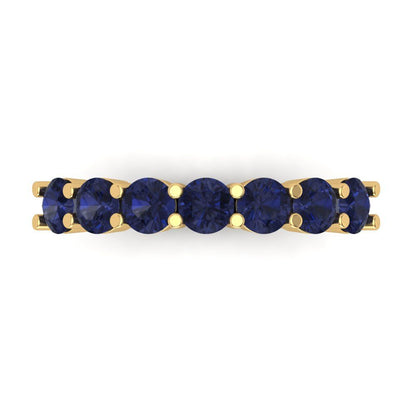 1.19 cttw Simulated Blue Sapphire Round Cut Yellow Gold Eternity Wedding Band