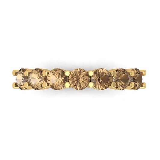 1.19 cttw Simulated Champagne Diamond Round Cut Yellow Gold Eternity Wedding Band