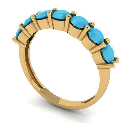 1.19 cttw Simulated Turquoise Round Cut Yellow Gold Eternity Wedding Band