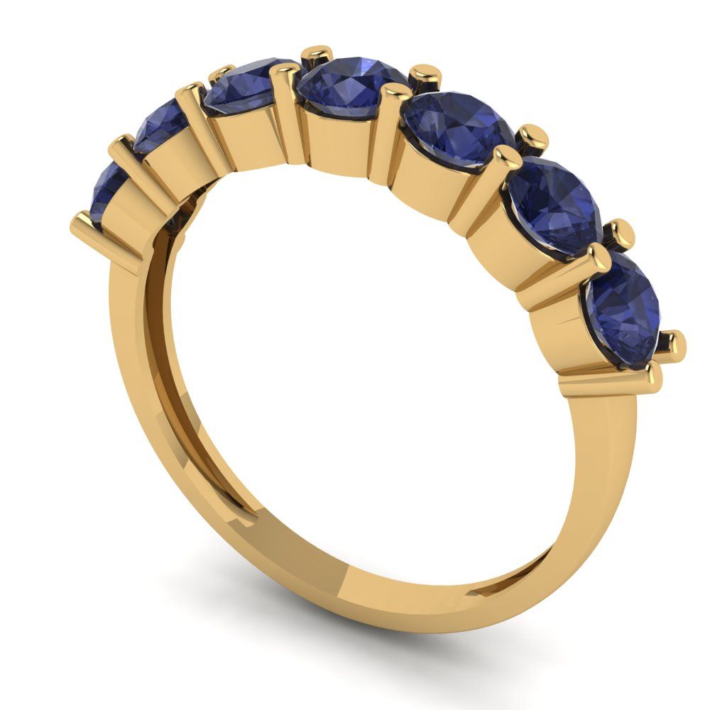 1.19 cttw Simulated Blue Sapphire Round Cut Yellow Gold Eternity Wedding Band