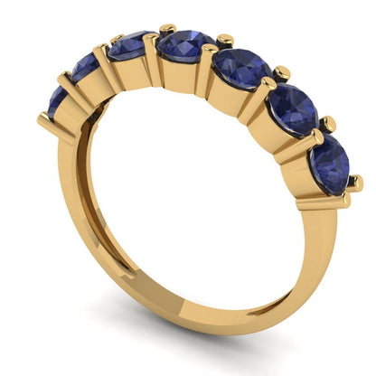 1.19 cttw Simulated Blue Sapphire Round Cut Yellow Gold Eternity Wedding Band