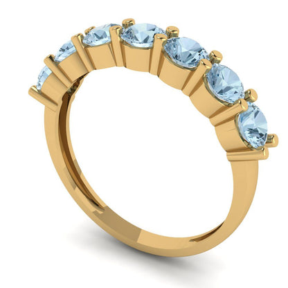 1.19 cttw Natural Swiss Blue Topaz Round Cut Yellow Gold Eternity Wedding Band