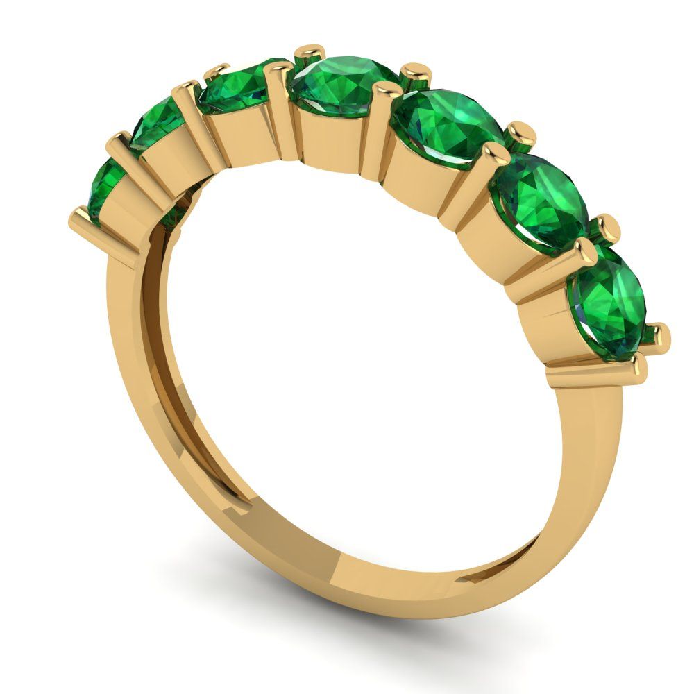 1.19 cttw Simulated Emerald Round Cut Yellow Gold Eternity Wedding Band
