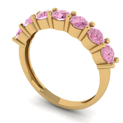 1.19 cttw Simulated Pink Diamond Round Cut Yellow Gold Eternity Wedding Band