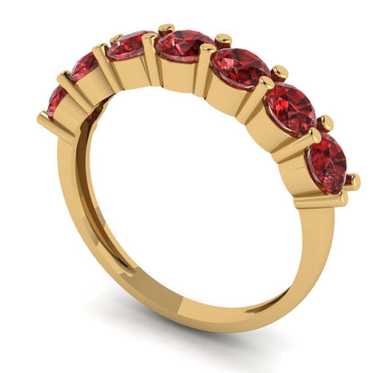 1.19 cttw Natural Garnet Round Cut Yellow Gold Eternity Wedding Band