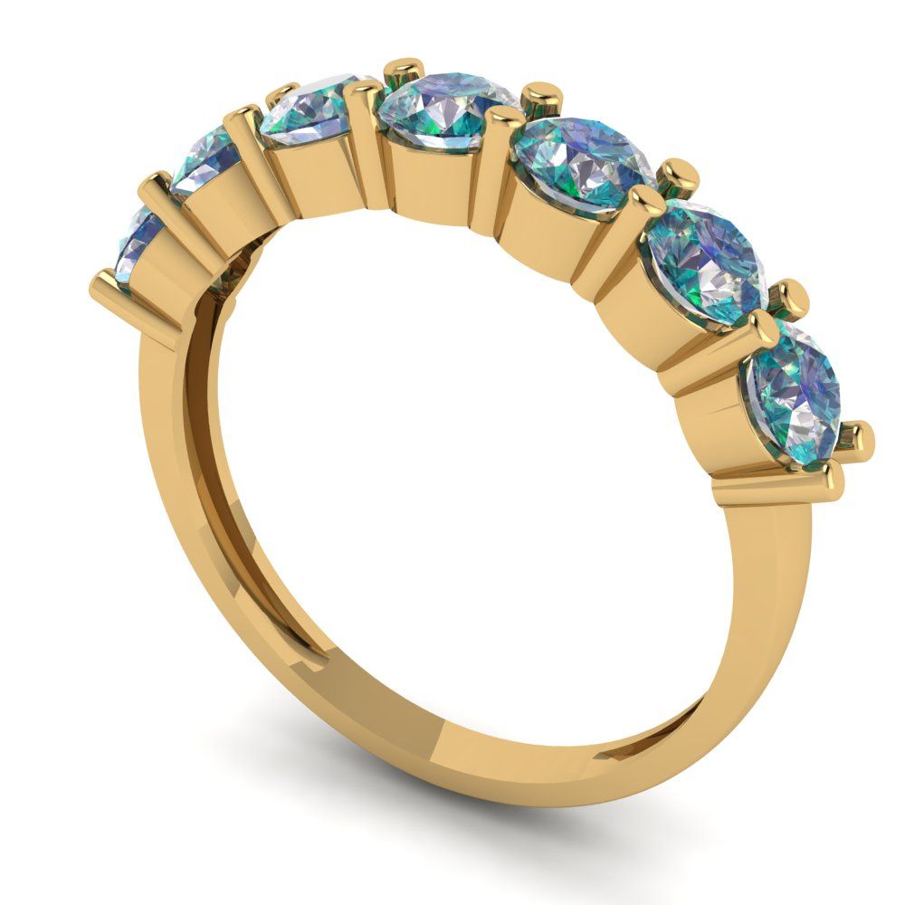 1.19 cttw Blue Moissanite Round Cut Yellow Gold Eternity Wedding Band