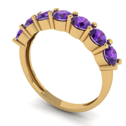 1.19 cttw Natural Amethyst Round Cut Yellow Gold Eternity Wedding Band
