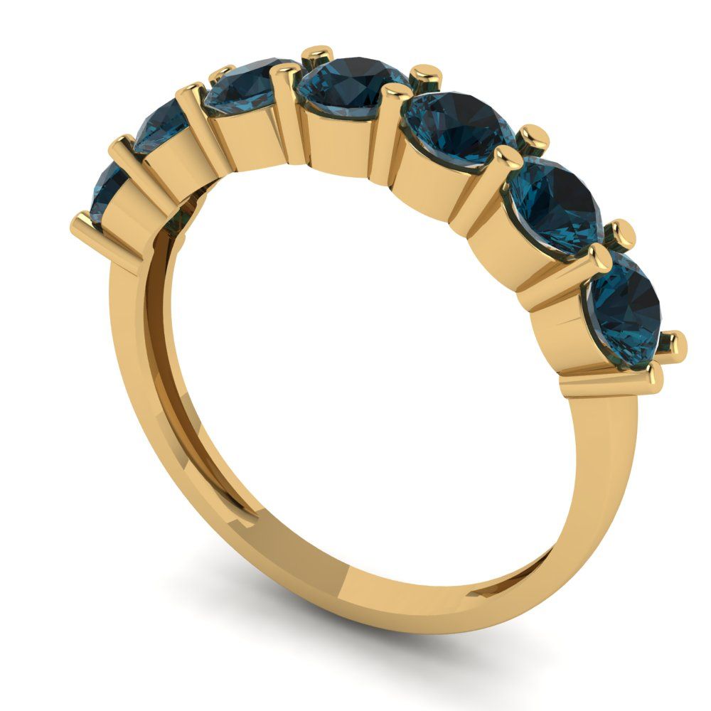 1.19 cttw Natural London Blue Topaz Round Cut Yellow Gold Eternity Wedding Band