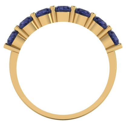 1.19 cttw Simulated Blue Sapphire Round Cut Yellow Gold Eternity Wedding Band