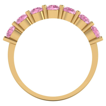 1.19 cttw Simulated Pink Diamond Round Cut Yellow Gold Eternity Wedding Band