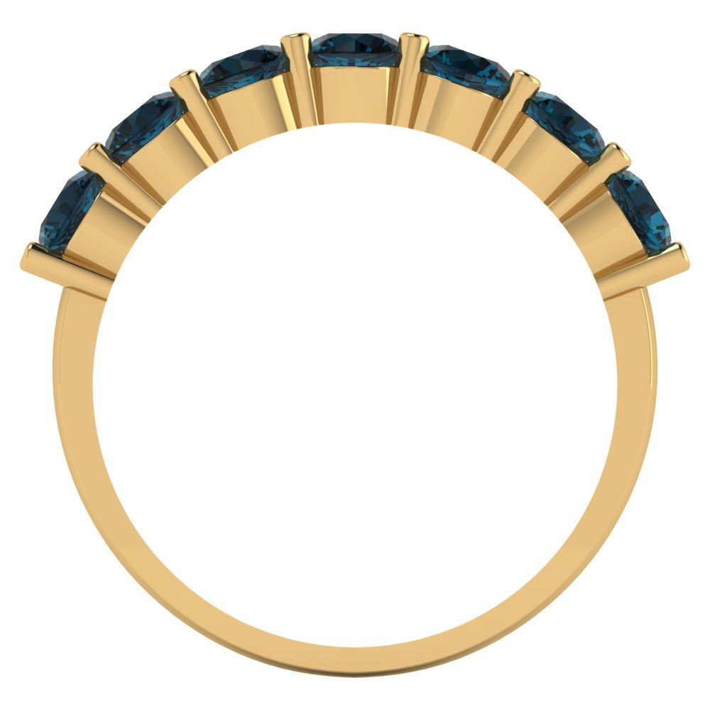 1.19 cttw Natural London Blue Topaz Round Cut Yellow Gold Eternity Wedding Band