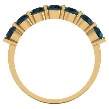 1.19 cttw Natural London Blue Topaz Round Cut Yellow Gold Eternity Wedding Band