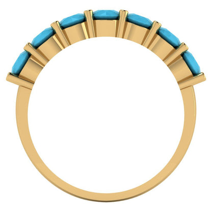 1.19 cttw Simulated Turquoise Round Cut Yellow Gold Eternity Wedding Band