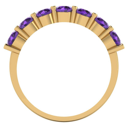 1.19 cttw Natural Amethyst Round Cut Yellow Gold Eternity Wedding Band
