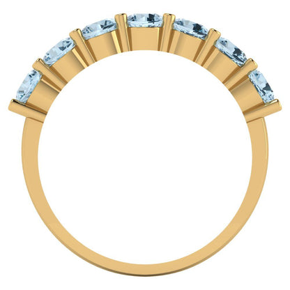 1.19 cttw Natural Aquamarine Round Cut Yellow Gold Eternity Wedding Band
