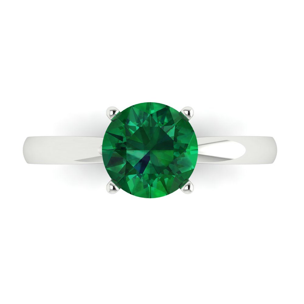 1.5 cttw Simulated Emerald Solitaire  Engagement Ring - Solid Gold (Round Cut,7.5mm)