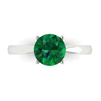 1.5 cttw Simulated Emerald Solitaire  Engagement Ring - Solid Gold (Round Cut,7.5mm)