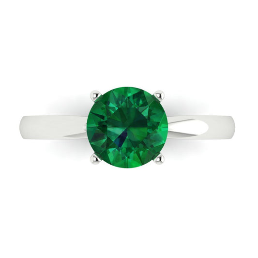 1.5 cttw Simulated Emerald Solitaire  Engagement Ring - Solid White Gold (VVS1, Round Cut,7.5mm)