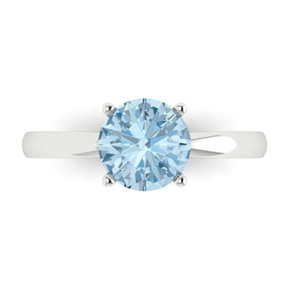 1.5 cttw Natural Aquamarine Solitaire  Engagement Ring - Solid Gold (Round Cut,7.5mm)