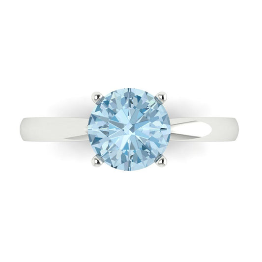 1.5 cttw Natural Aquamarine Solitaire  Engagement Ring - Solid White Gold (VVS1, Round Cut,7.5mm)