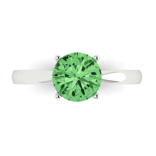 1.5 cttw Zirconia Simulated Green Diamond Solitaire  Engagement Ring - Solid White Gold (VVS1, Round Cut,7.5mm)